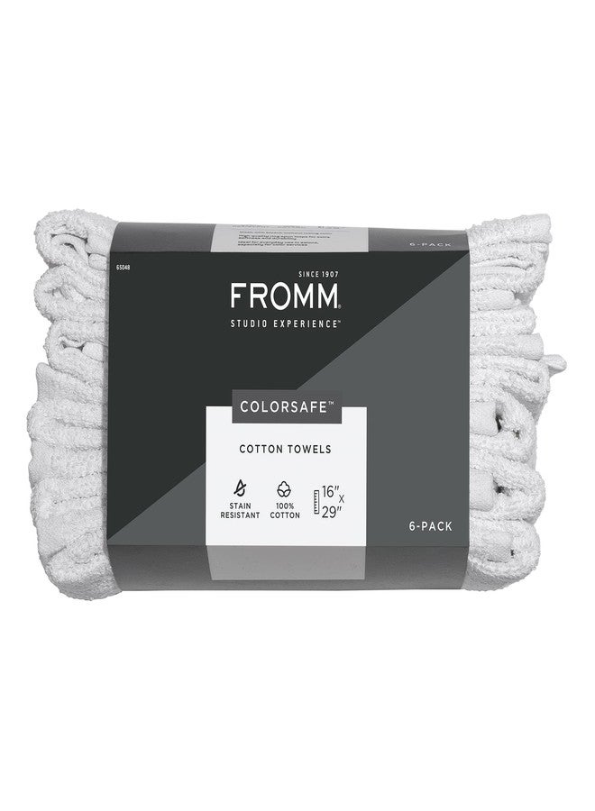 Fromm ColorSafe 100% Cotton Bleach Proof Salon Hair Towels for Hairstylists, Barbers, & Spa, 16" by 29", Absorbent Stain Resistant Towels for Drying All Hair Types, Color Safe Towels, White 6-Pack - Image 1